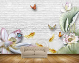 Avikalp MWZ0578 White Pink Flowers Butterflies Fishes Leaves HD Wallpaper
