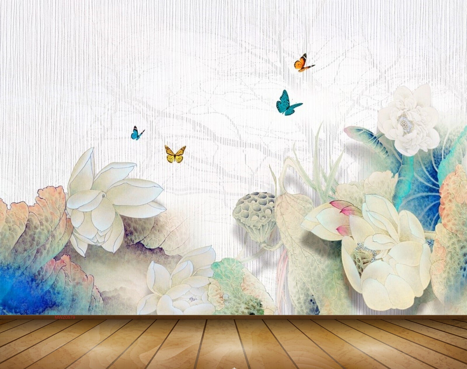 Avikalp MWZ0579 Butterflies White Flowers 3D HD Wallpaper
