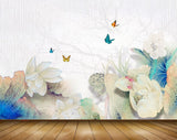 Avikalp MWZ0579 Butterflies White Flowers 3D HD Wallpaper