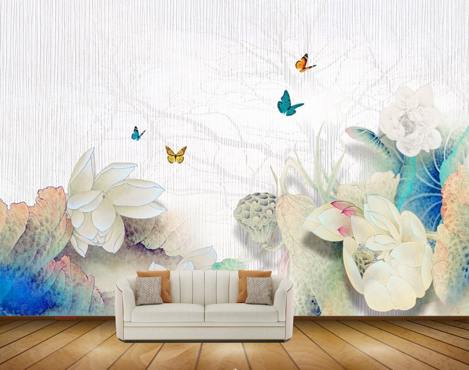 Avikalp MWZ0579 Butterflies White Flowers 3D HD Wallpaper