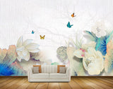 Avikalp MWZ0579 Butterflies White Flowers 3D HD Wallpaper