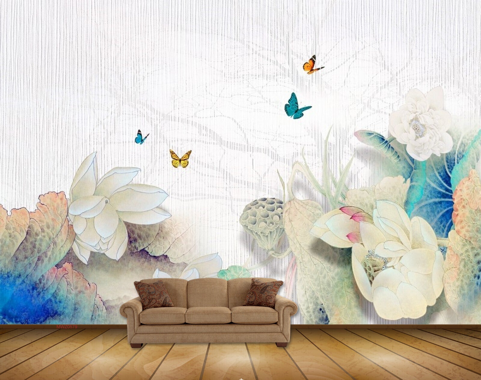 Avikalp MWZ0579 Butterflies White Flowers 3D HD Wallpaper