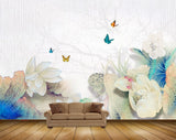 Avikalp MWZ0579 Butterflies White Flowers 3D HD Wallpaper