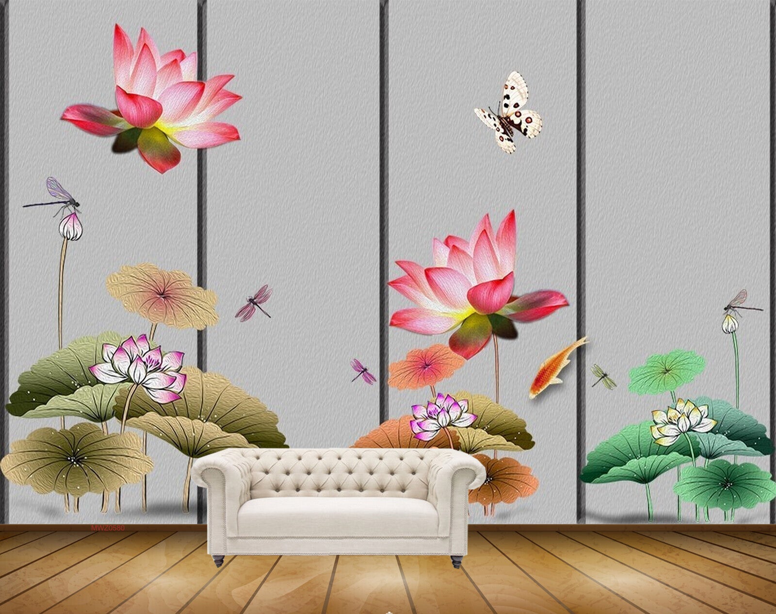 Avikalp MWZ0580 Butterflies Fishes Flowers Flies 3D HD Wallpaper