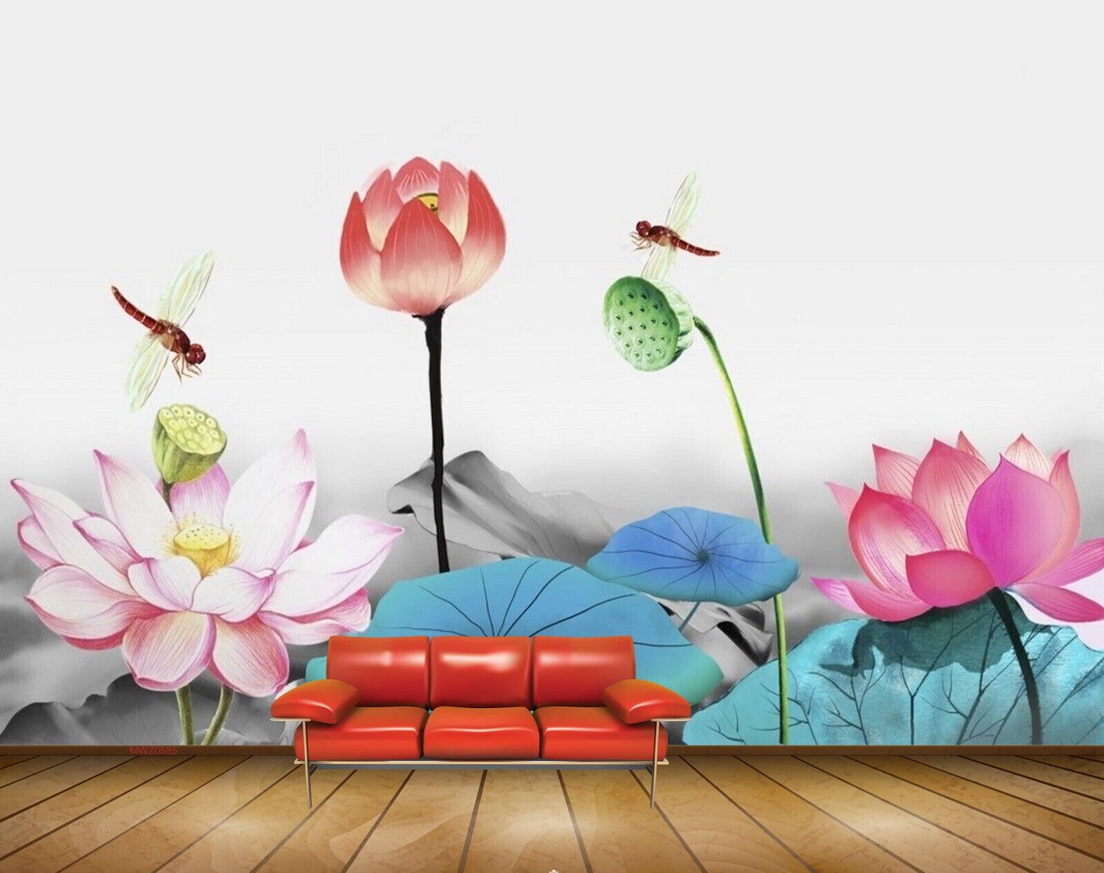 Avikalp MWZ0585 Pink Red Flowers Flies Leaves 3D HD Wallpaper