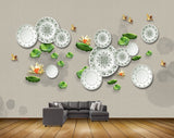 Avikalp MWZ0586 Plates Golden Flowers Butterflies Leaves 3D HD Wallpaper