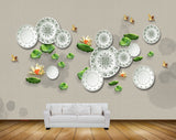 Avikalp MWZ0586 Plates Golden Flowers Butterflies Leaves 3D HD Wallpaper