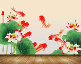 Avikalp MWZ0589 Fishes Red Flowers Leaves 3D HD Wallpaper