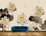 Avikalp MWZ0591 Golden Flowers Black Leaves HD Wallpaper