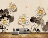 Avikalp MWZ0591 Golden Flowers Black Leaves 3D HD Wallpaper