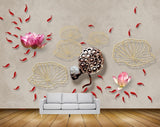 Avikalp MWZ0592 Fishes Pink Flowers Stones HD Wallpaper