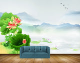 Avikalp MWZ0593 River Birds Pink Red Flowers 3D HD Wallpaper