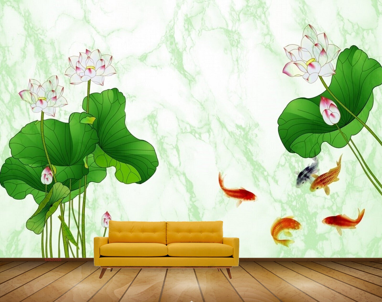 Avikalp MWZ0595 White Pink Flowers Fishes Leaves 3D HD Wallpaper