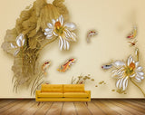 Avikalp MWZ0596 Fishes Golden Leaves Flowers HD Wallpaper