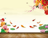 Avikalp MWZ0597 Pink Red Orange Flowers Fishes Butterflies 3D HD Wallpaper
