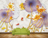 Avikalp MWZ0599 Golden Flower Purple Leaves Fishes HD Wallpaper