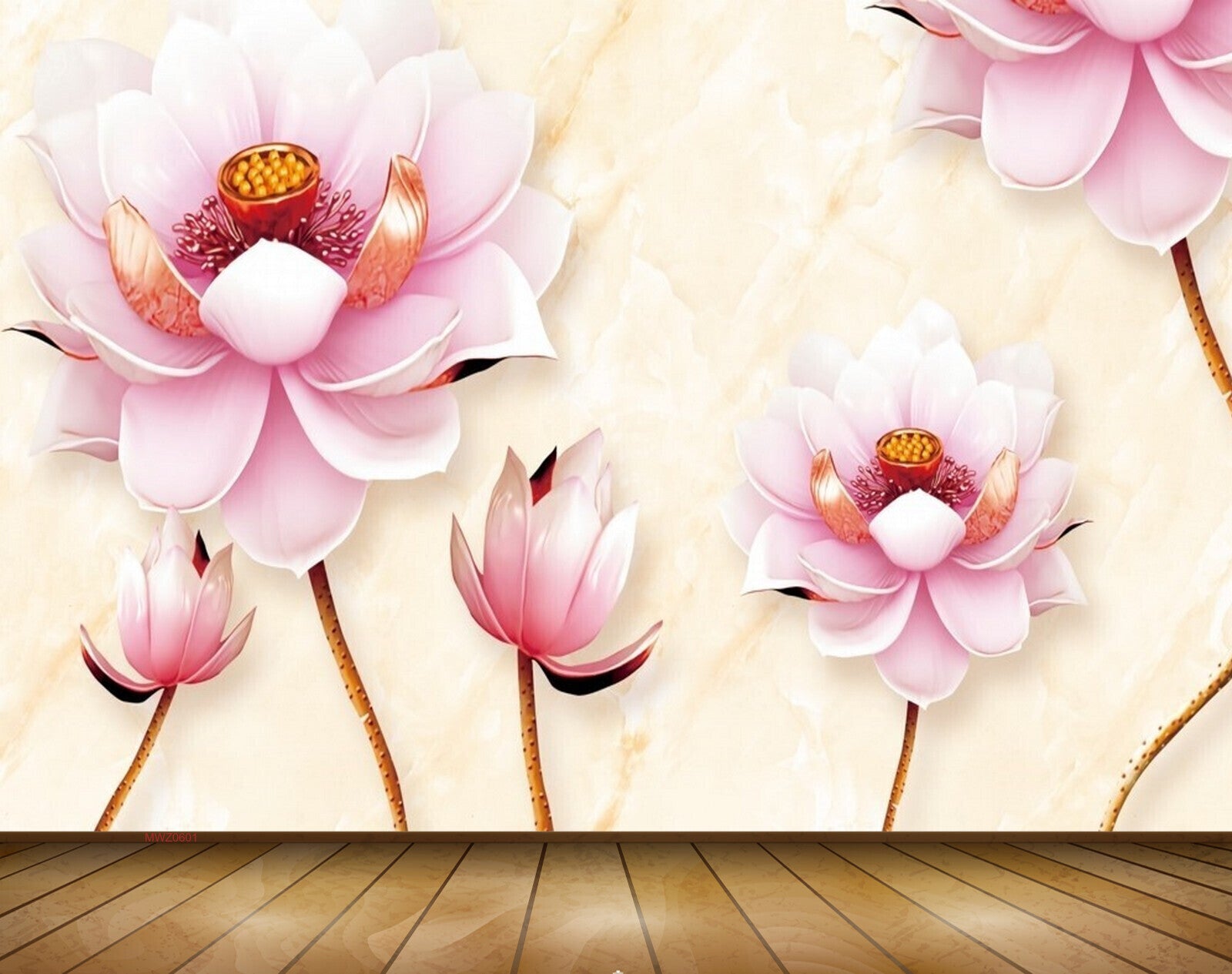 Avikalp MWZ0601 Pink White Flowers 3D HD Wallpaper