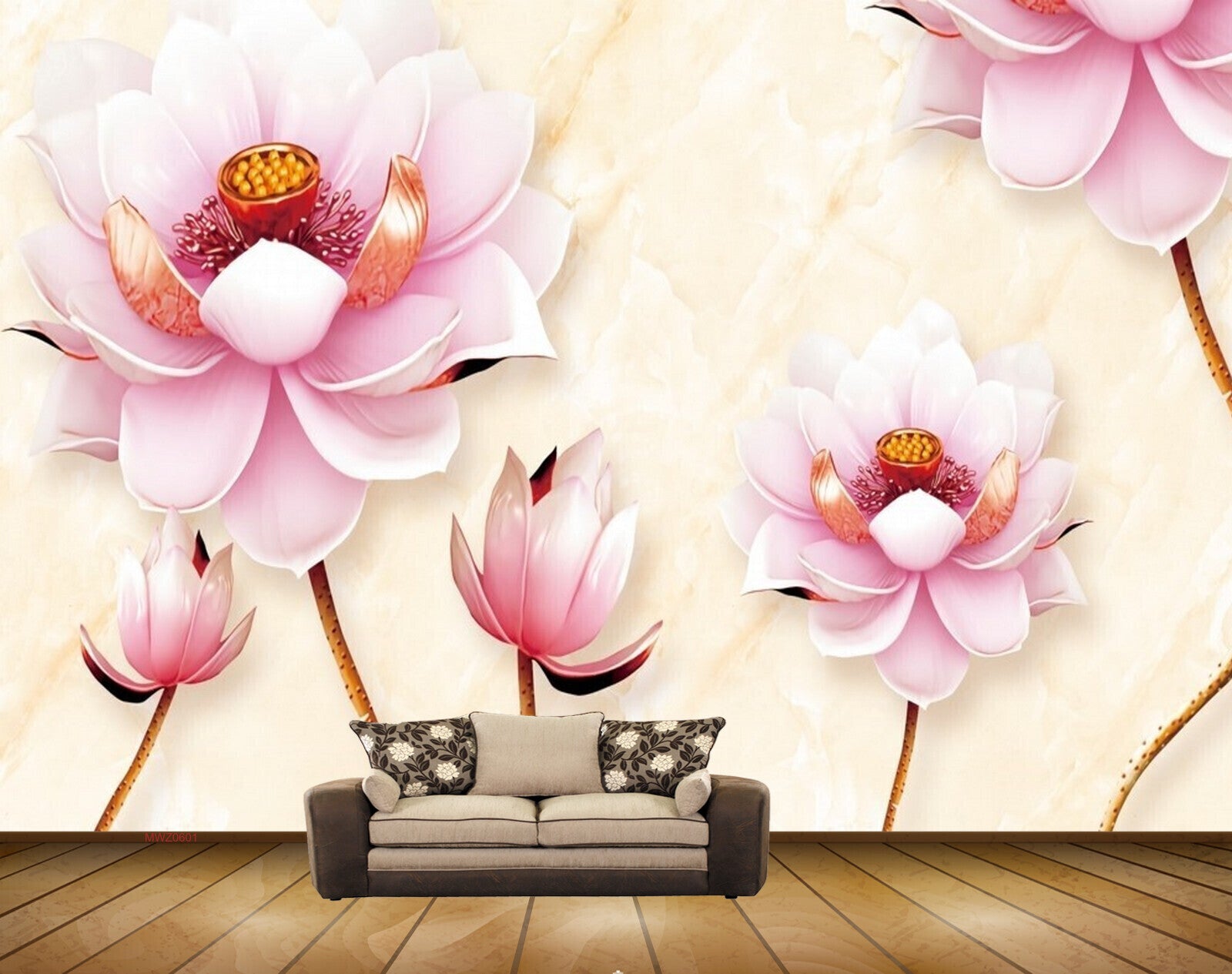 Avikalp MWZ0601 Pink White Flowers 3D HD Wallpaper