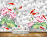 Avikalp MWZ0603 Fishes Pink Flowers Leaves HD Wallpaper