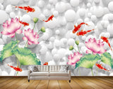 Avikalp MWZ0603 Fishes Pink Flowers Leaves 3D HD Wallpaper