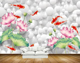 Avikalp MWZ0603 Fishes Pink Flowers Leaves 3D HD Wallpaper