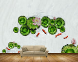 Avikalp MWZ0604 Leaves Fishes Pink Flowers HD Wallpaper