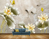 Avikalp MWZ0605 Golden Flowers Fishes Leaves HD Wallpaper