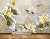 Avikalp MWZ0605 Golden Flowers Fishes Leaves 3D HD Wallpaper