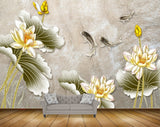 Avikalp MWZ0605 Golden Flowers Fishes Leaves 3D HD Wallpaper