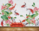 Avikalp MWZ0606 Fishes Red Pink Flowers Leaves 3D HD Wallpaper