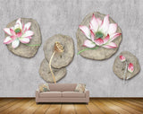 Avikalp MWZ0609 Pink Flowers Leaves 3D HD Wallpaper