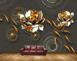 Avikalp MWZ0610 Golden Flowers Fishes 3D HD Wallpaper