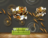 Avikalp MWZ0610 Golden Flowers Fishes 3D HD Wallpaper