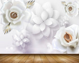 Avikalp MWZ0611 White Flowers Leaves 3D HD Wallpaper