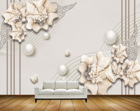 Avikalp MWZ0612 Golden Flowers Leaves HD Wallpaper