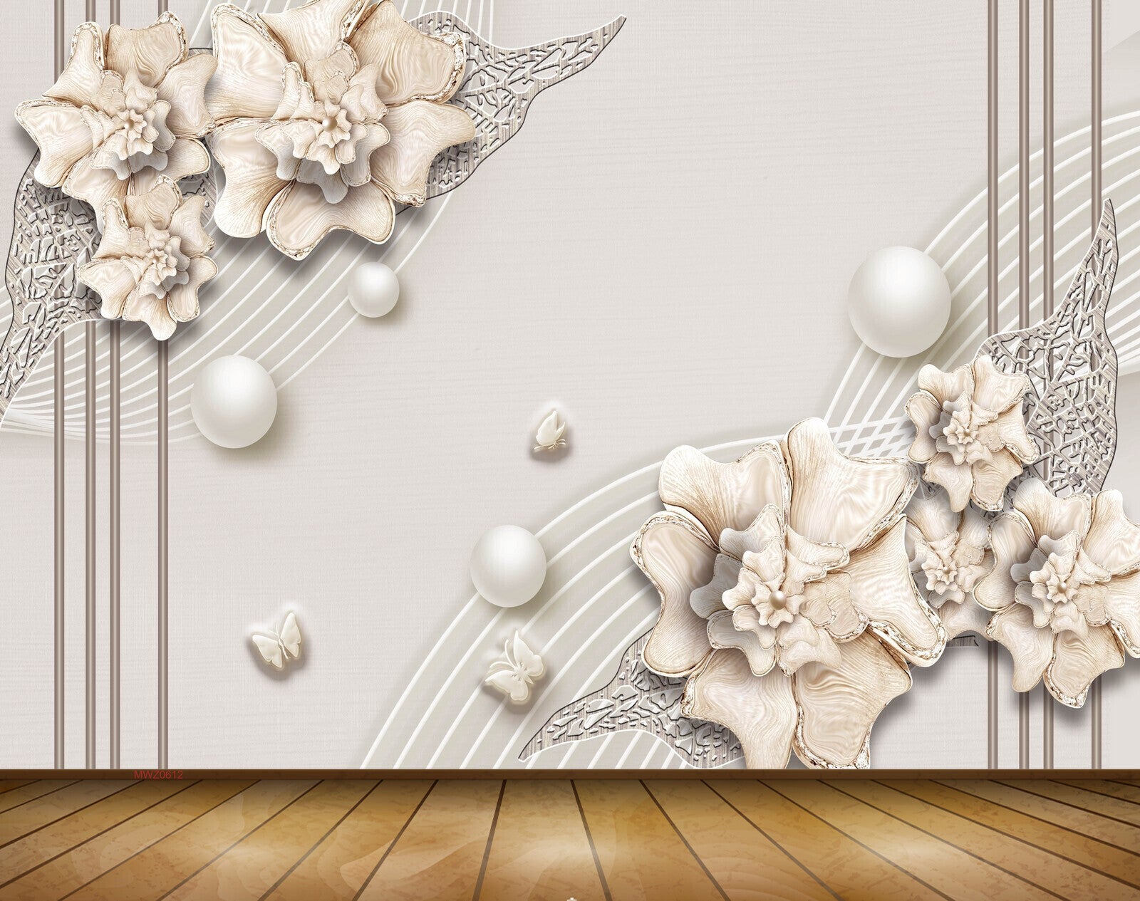 Avikalp MWZ0612 Golden Flowers Leaves 3D HD Wallpaper