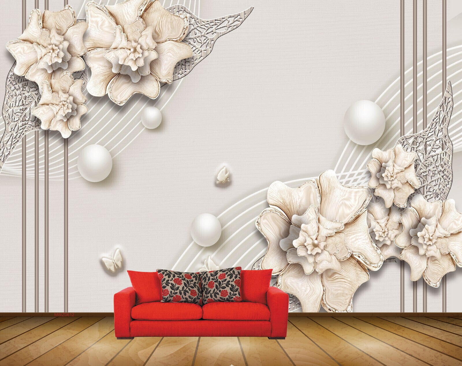 Avikalp MWZ0612 Golden Flowers Leaves 3D HD Wallpaper
