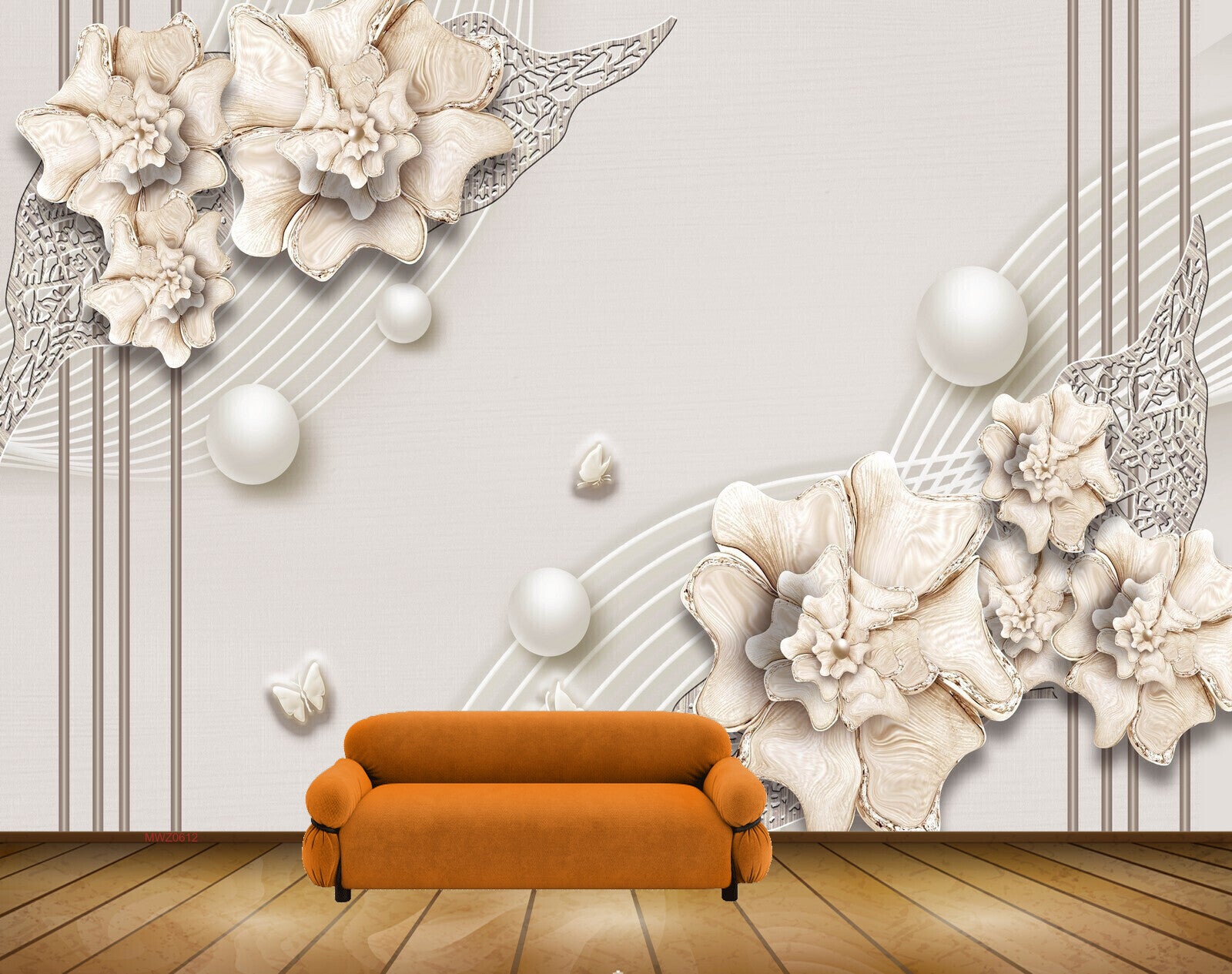 Avikalp MWZ0612 Golden Flowers Leaves 3D HD Wallpaper