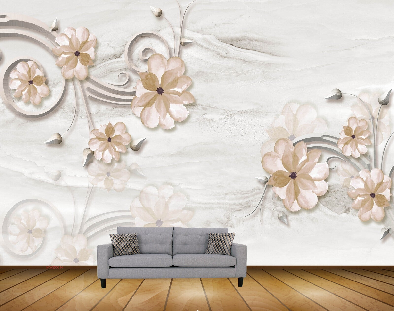 Avikalp MWZ0614 Golden Flowers Leaves 3D HD Wallpaper