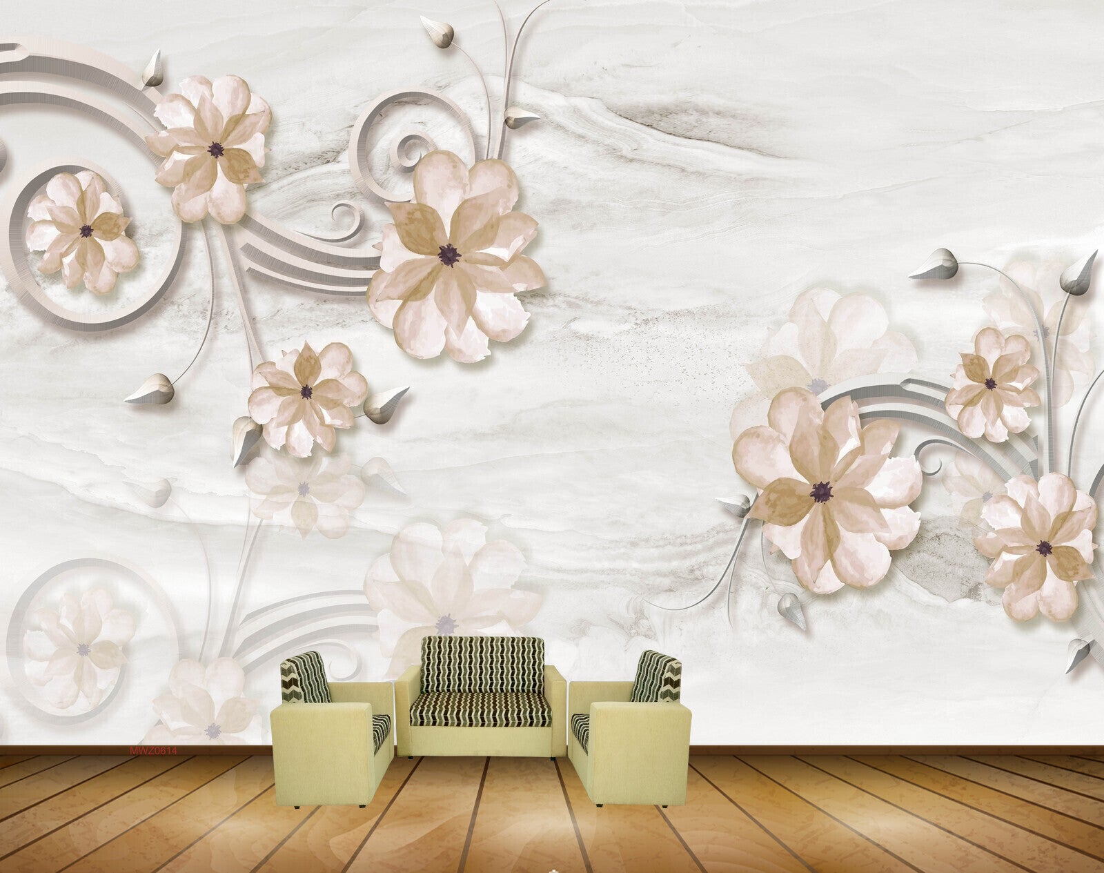 Avikalp MWZ0614 Golden Flowers Leaves 3D HD Wallpaper