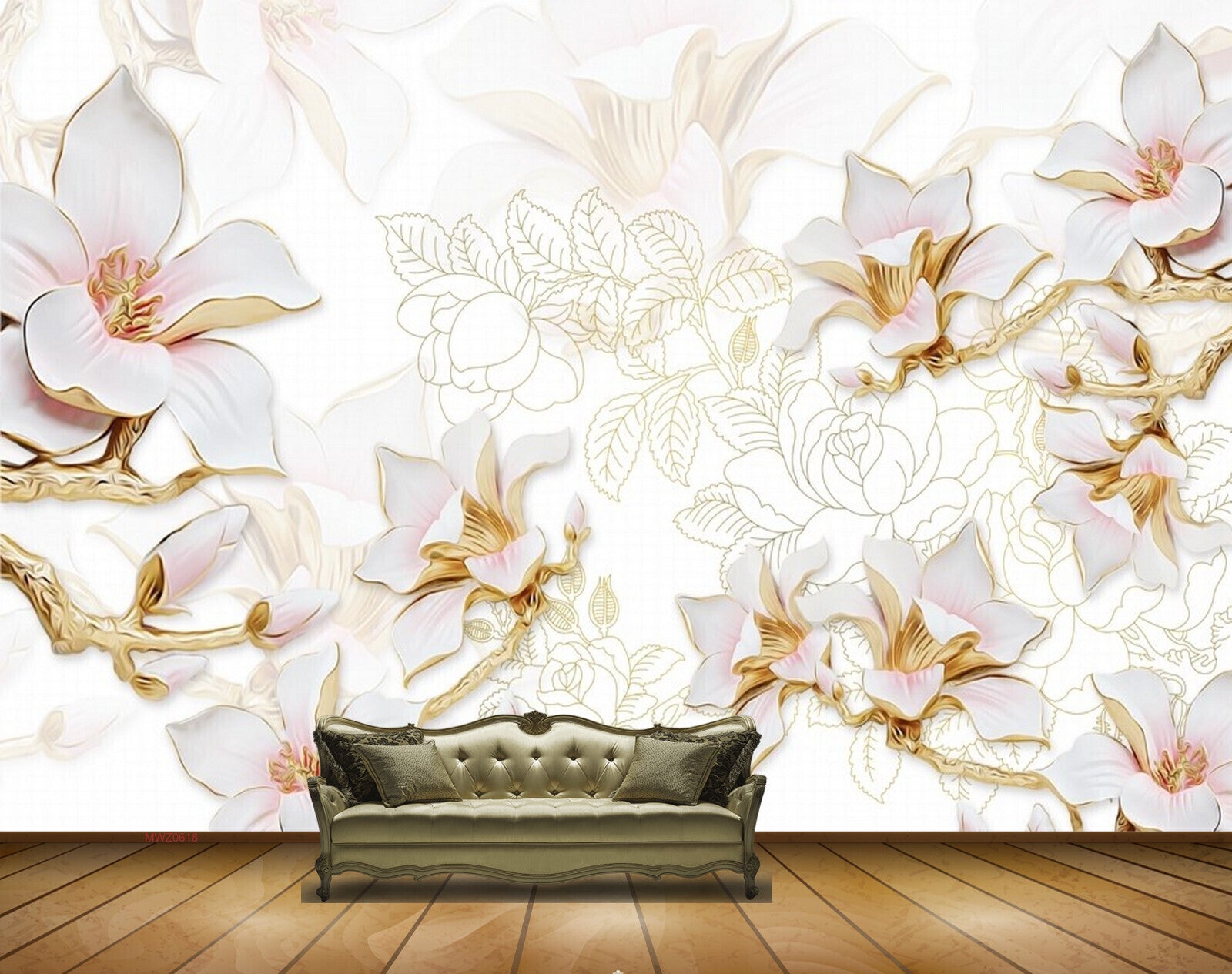 Avikalp MWZ0618 White Pink Flowers Leaves HD Wallpaper