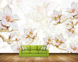 Avikalp MWZ0618 White Pink Flowers Leaves 3D HD Wallpaper