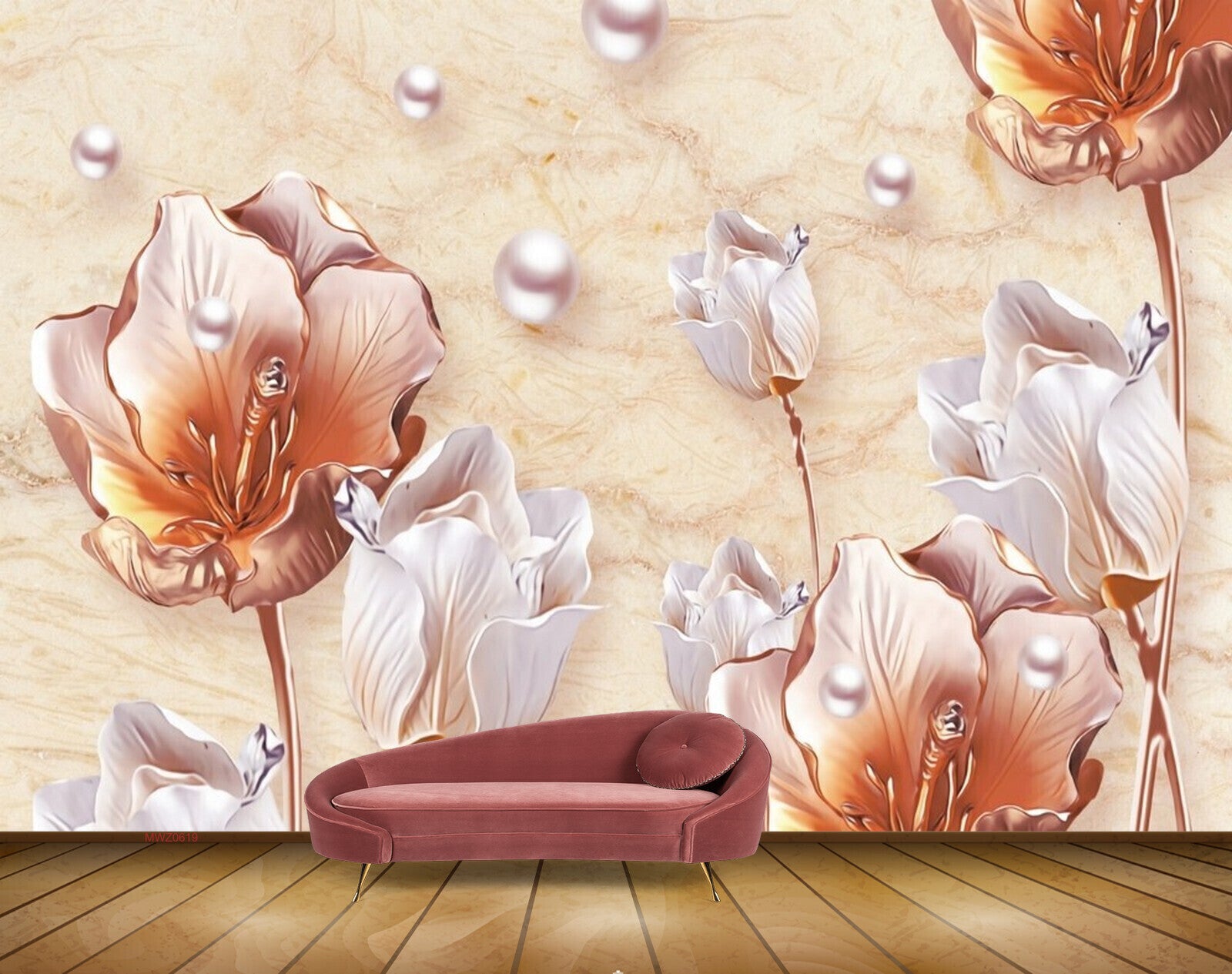 Avikalp MWZ0619 White Golden Flowers HD Wallpaper