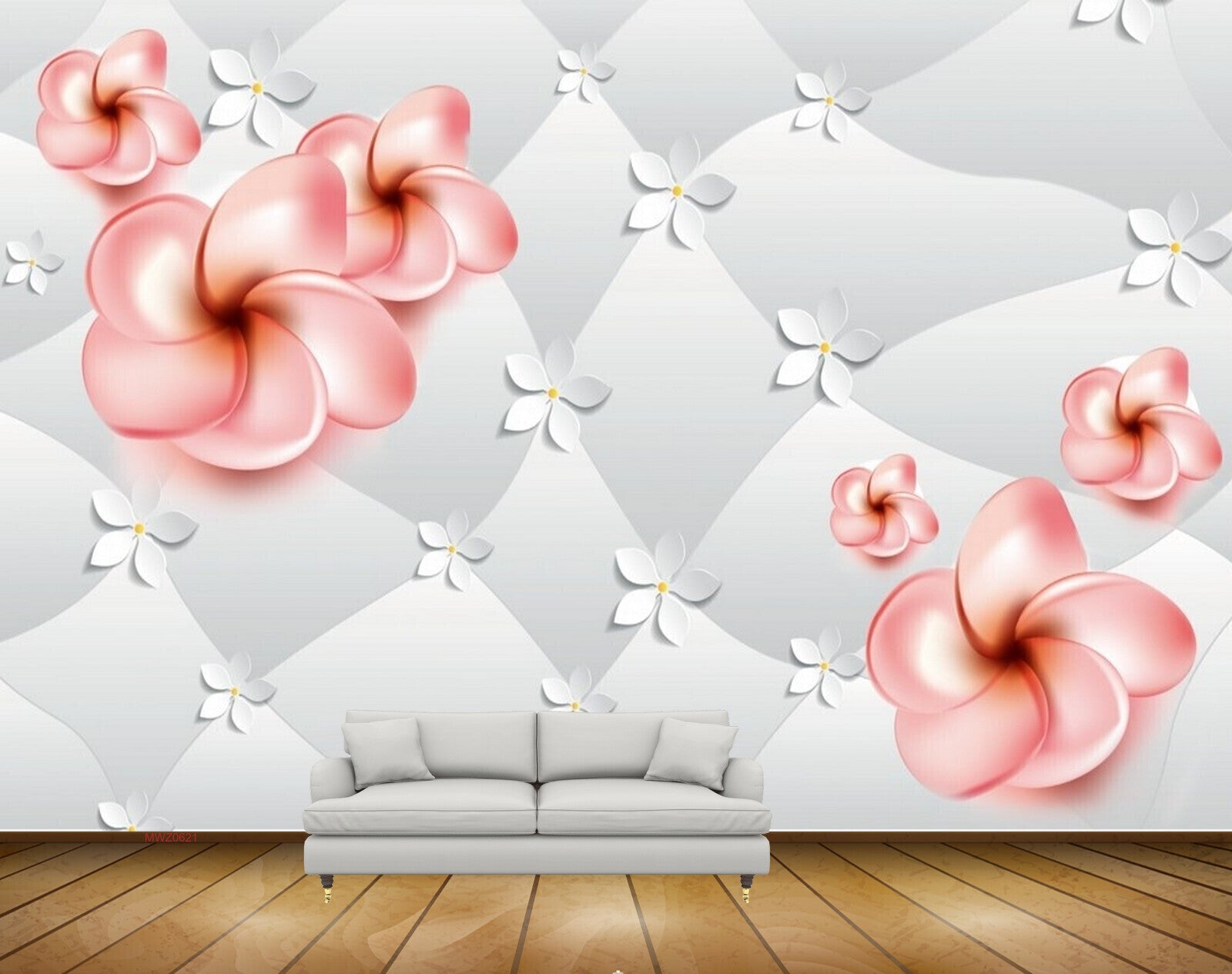 Avikalp MWZ0621 Pink White Flowers 3D HD Wallpaper
