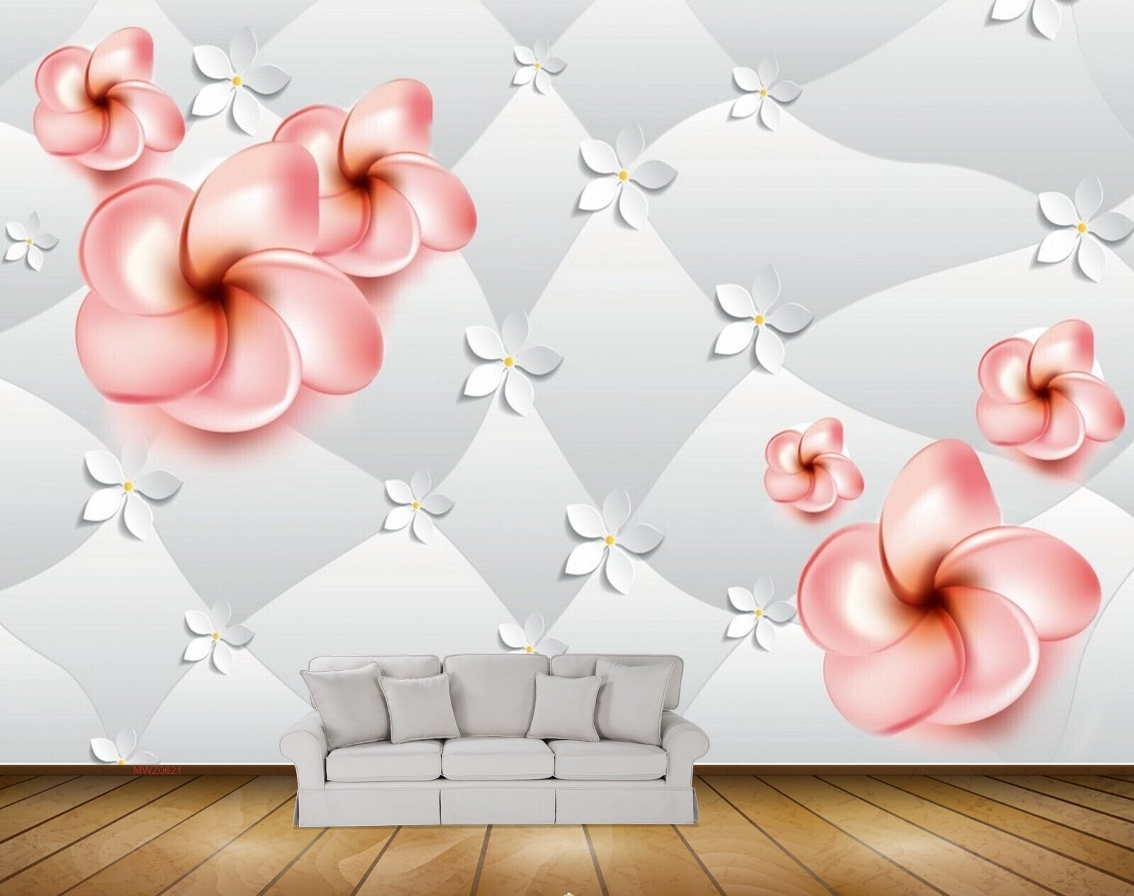 Avikalp MWZ0621 Pink White Flowers 3D HD Wallpaper
