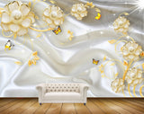 Avikalp MWZ0622 Golden Flowers Butterflies Leaves 3D HD Wallpaper