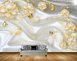 Avikalp MWZ0622 Golden Flowers Butterflies Leaves 3D HD Wallpaper