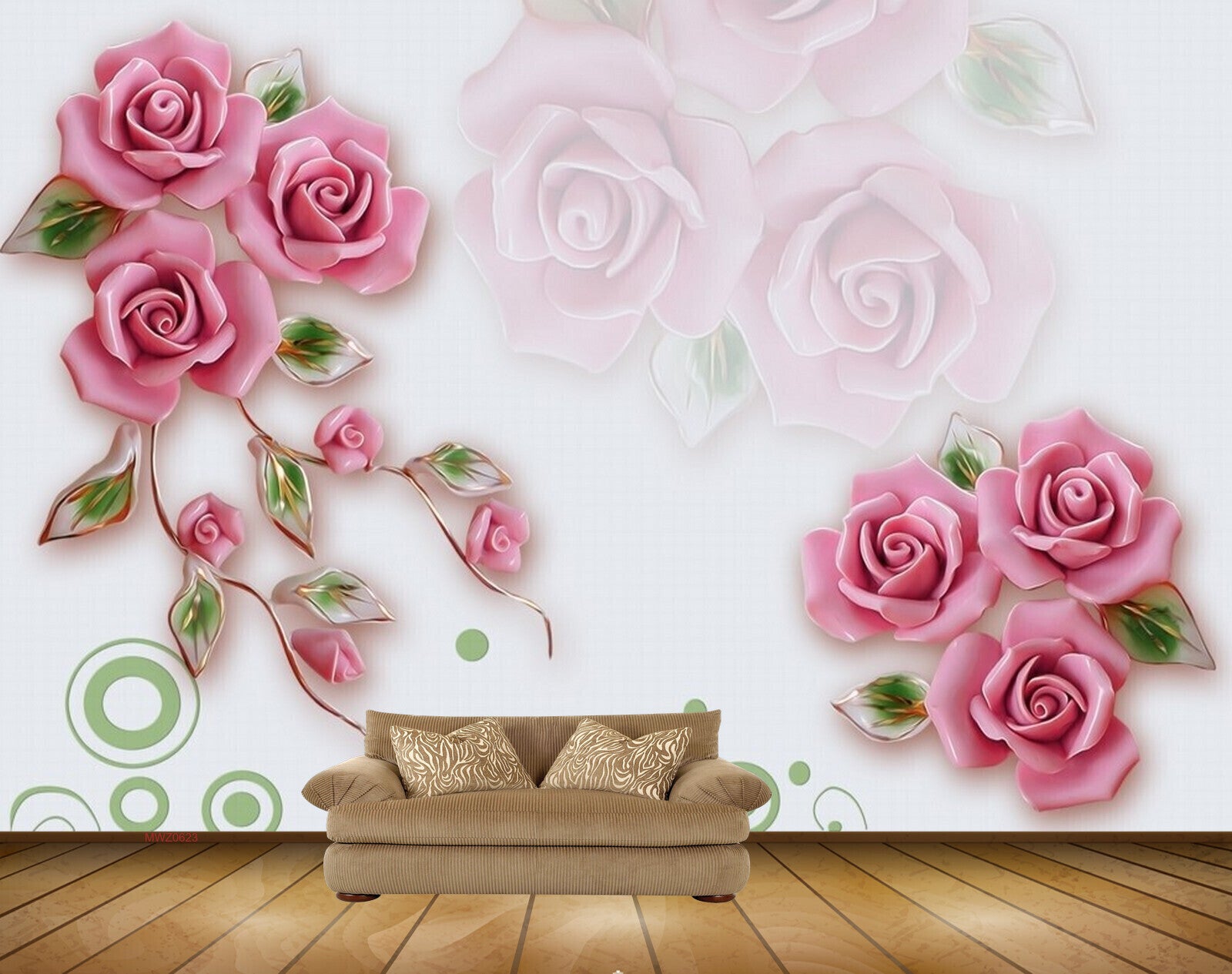 Avikalp MWZ0623 Pink Rose Flowers Leaves HD Wallpaper