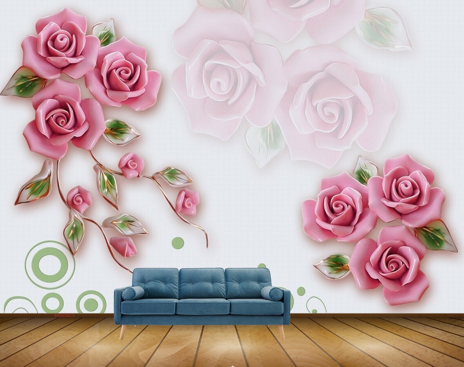Avikalp MWZ0623 Pink Rose Flowers Leaves 3D HD Wallpaper