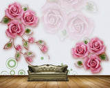 Avikalp MWZ0623 Pink Rose Flowers Leaves 3D HD Wallpaper